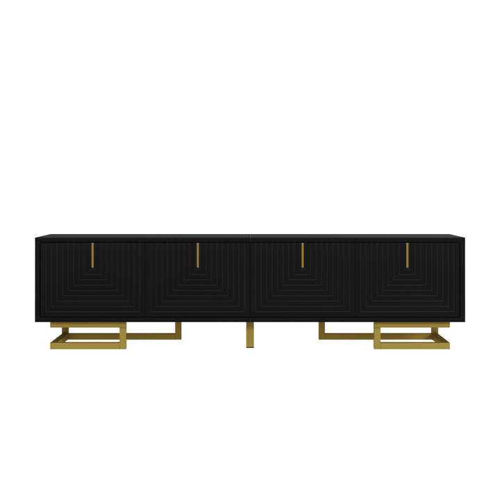 Modern TV stand with textured doors and golden accents SINGULARITYHUB