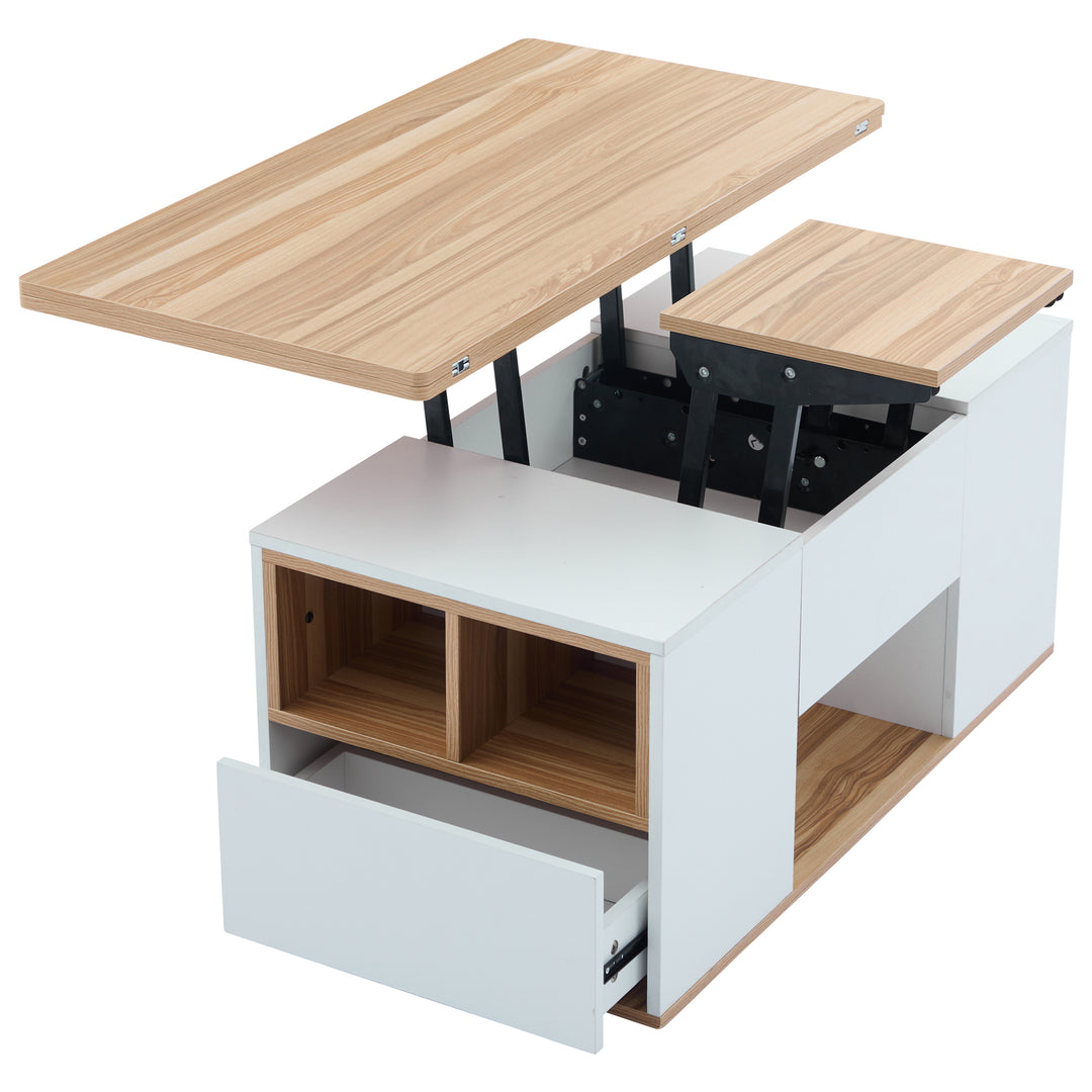 Modern white & oak lift-top coffee table hidden storage CLOUDWING