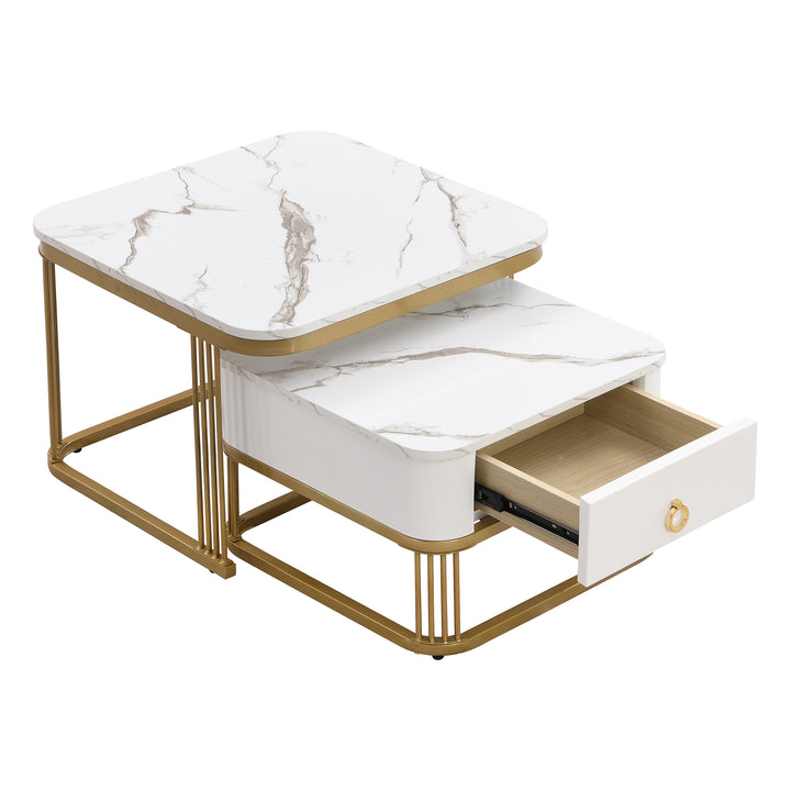 White high gloss marble-look nesting coffee table VREVIEK WHITE UK
