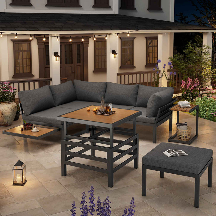 Outdoor patio furniture set, 2 double sofas, ottoman, lift-top coffee table FLAREQUASARX