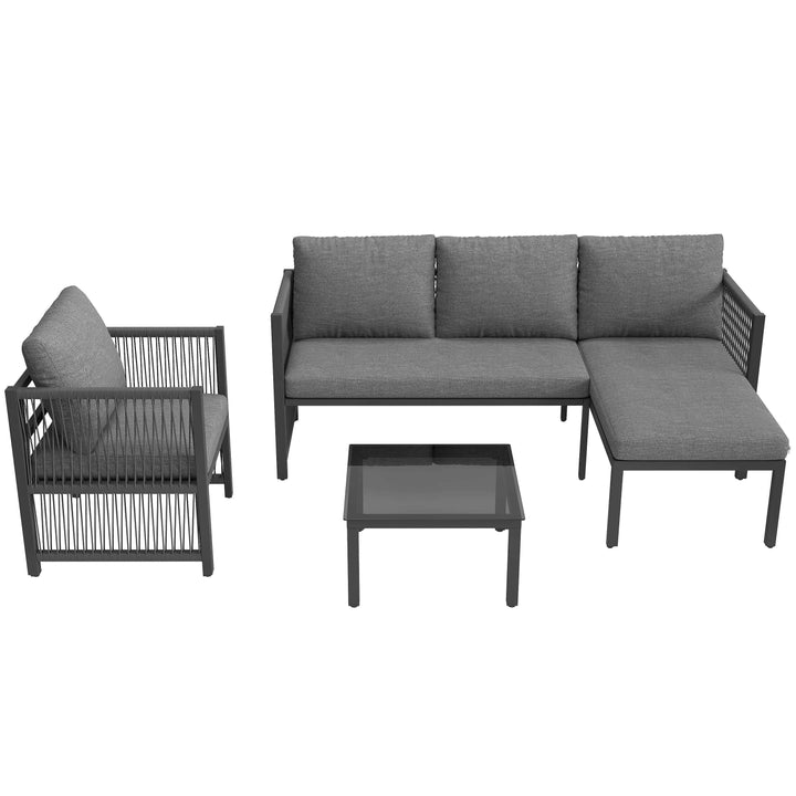 Garden furniture set 4-5 seater grey modular sofa with tempered glass table INFINITECASCD