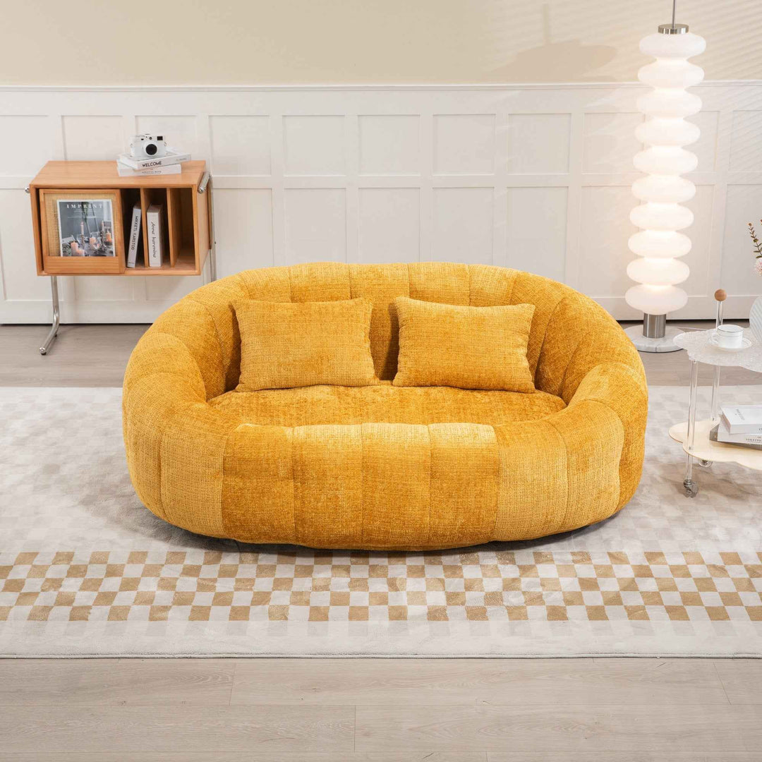 00+ 缺图 Modern Bean Bag Sofa 2-Seater Yellow Chenille Memory Foam Loveseat with 2 Pillows VASEAIR