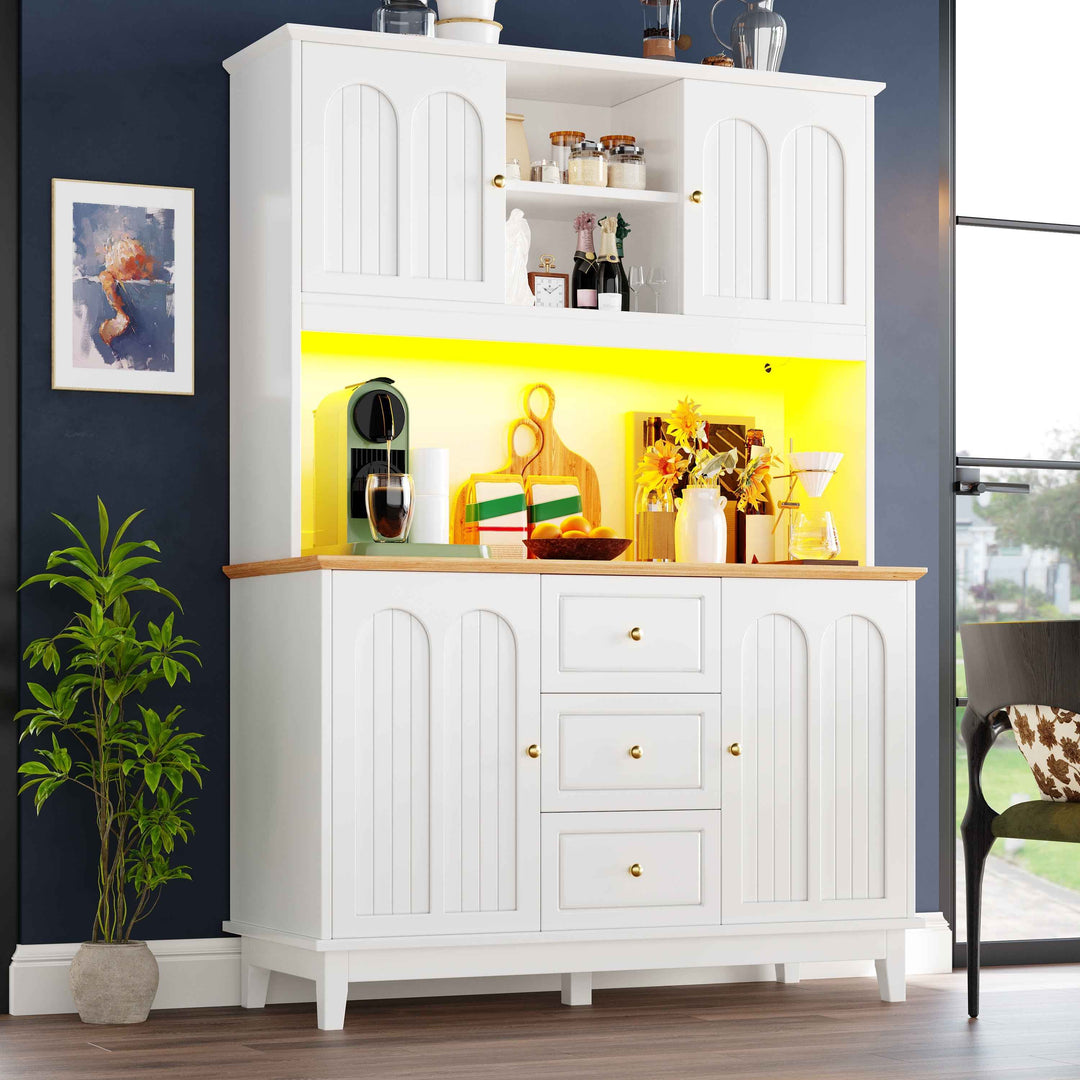 White tall kitchen hutch with LED lights INFINITECLARR