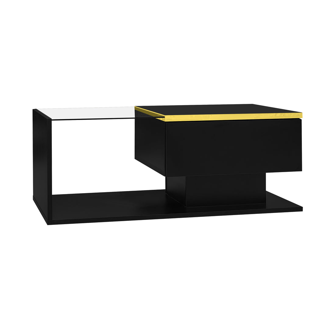 Black high-gloss coffee table with glass &amp; LED lighting NANOTUBE