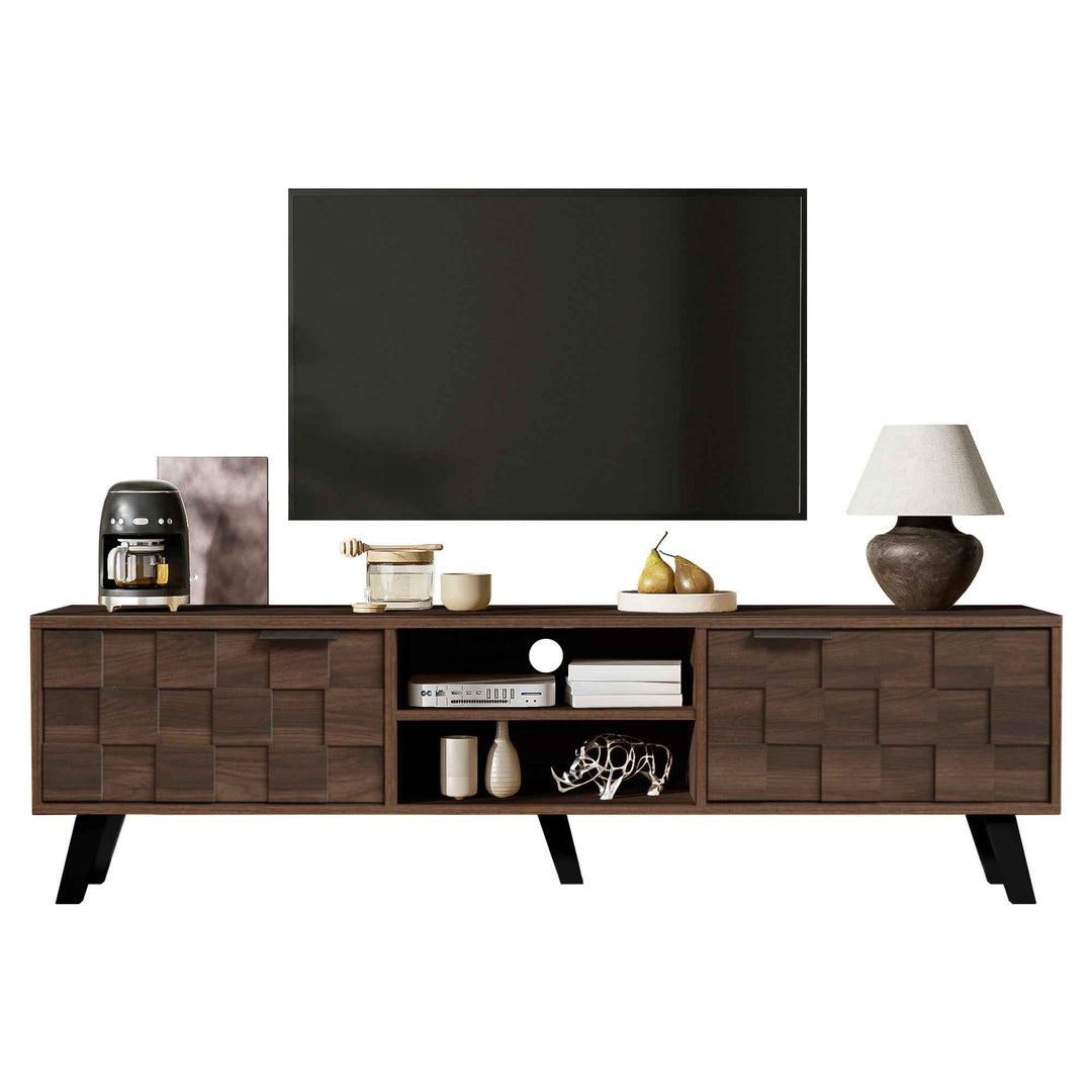 00+Modern TV Cabinet Wood Effect With 2 Doors 2 Open Shelves, for Living Room CONSOLEPRO