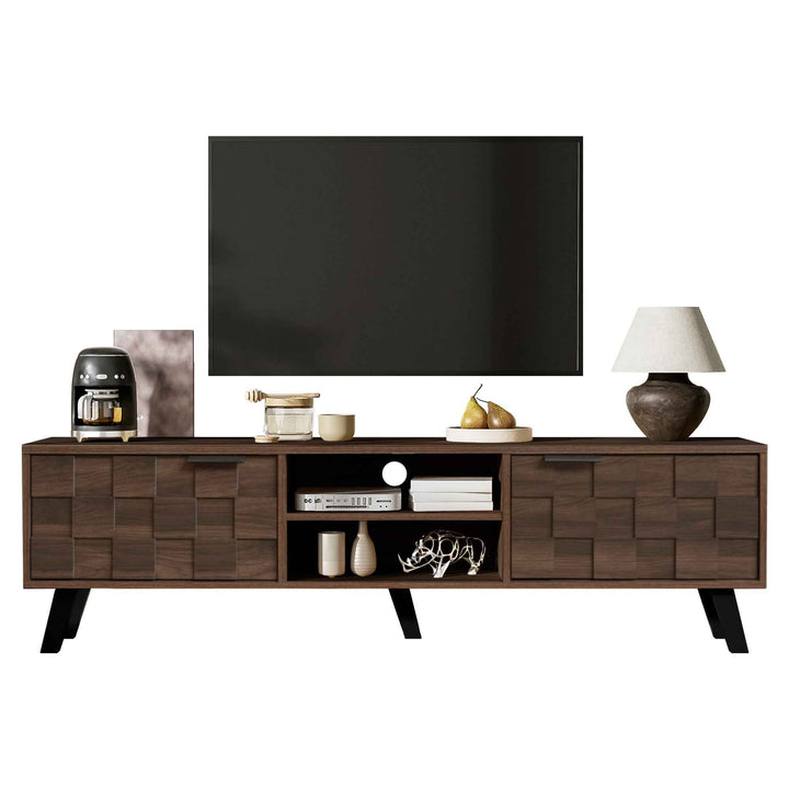 00+Modern TV Cabinet Wood Effect With 2 Doors 2 Open Shelves, for Living Room CONSOLEPRO