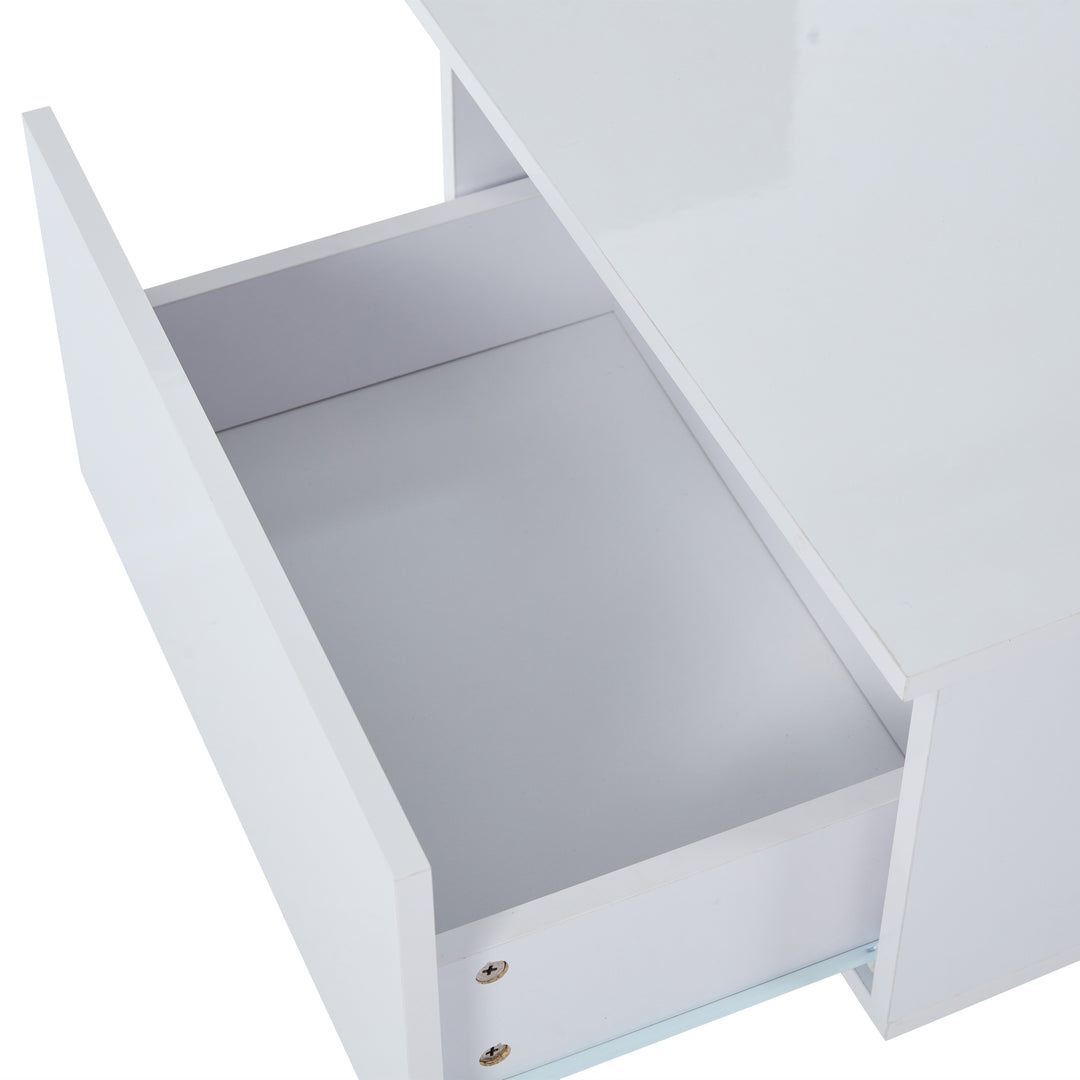 White high gloss lighting LED rectangular coffee table 2 drawers HELICTITE