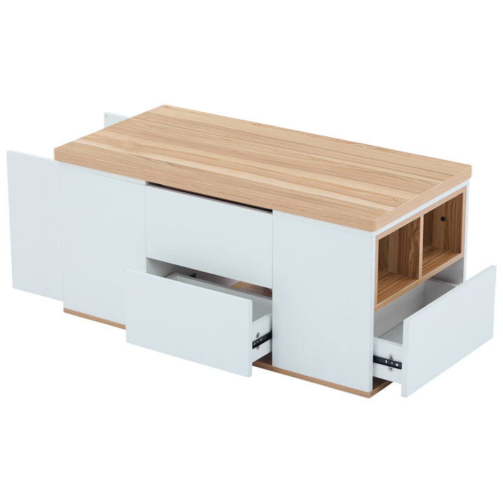 Modern white & oak lift-top coffee table hidden storage CLOUDWING