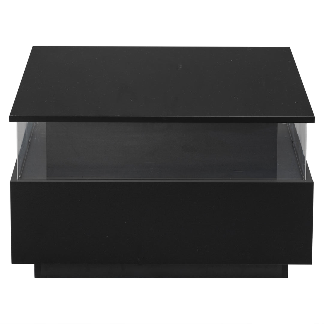 Modern LED light high gloss black square coffee table with 2 drawers THERAPY
