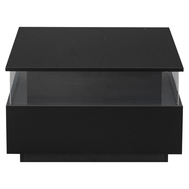 Modern LED light high gloss black square coffee table with 2 drawers THERAPY