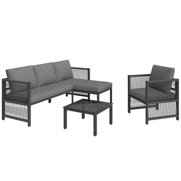 Garden furniture set 4-5 seater grey modular sofa with tempered glass table INFINITECASCD
