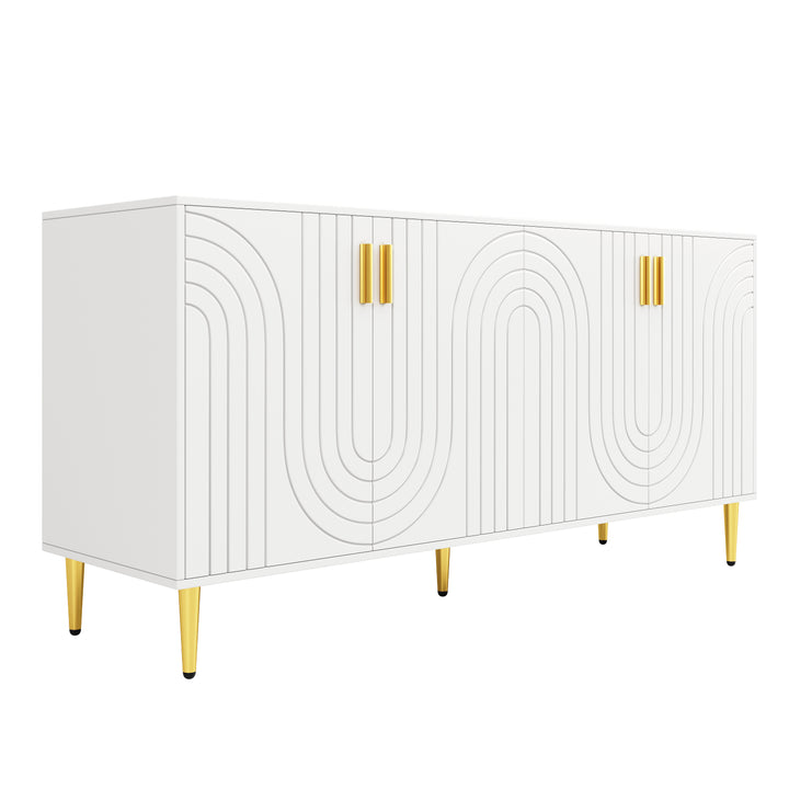 Modern white sideboard wave design with gold handles FJORDAN