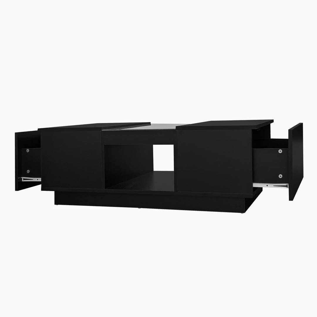 Black glass LED lighting coffee table with storage 100×50×35.5cm ALGORITH