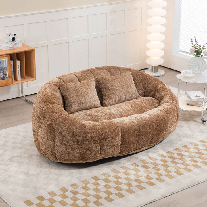 00+缺图 Modern Bean Bag Sofa 2-Seater Chenille Coffee Memory Foam Loveseat with 2 Pillows for Living Room VANITYWICKER