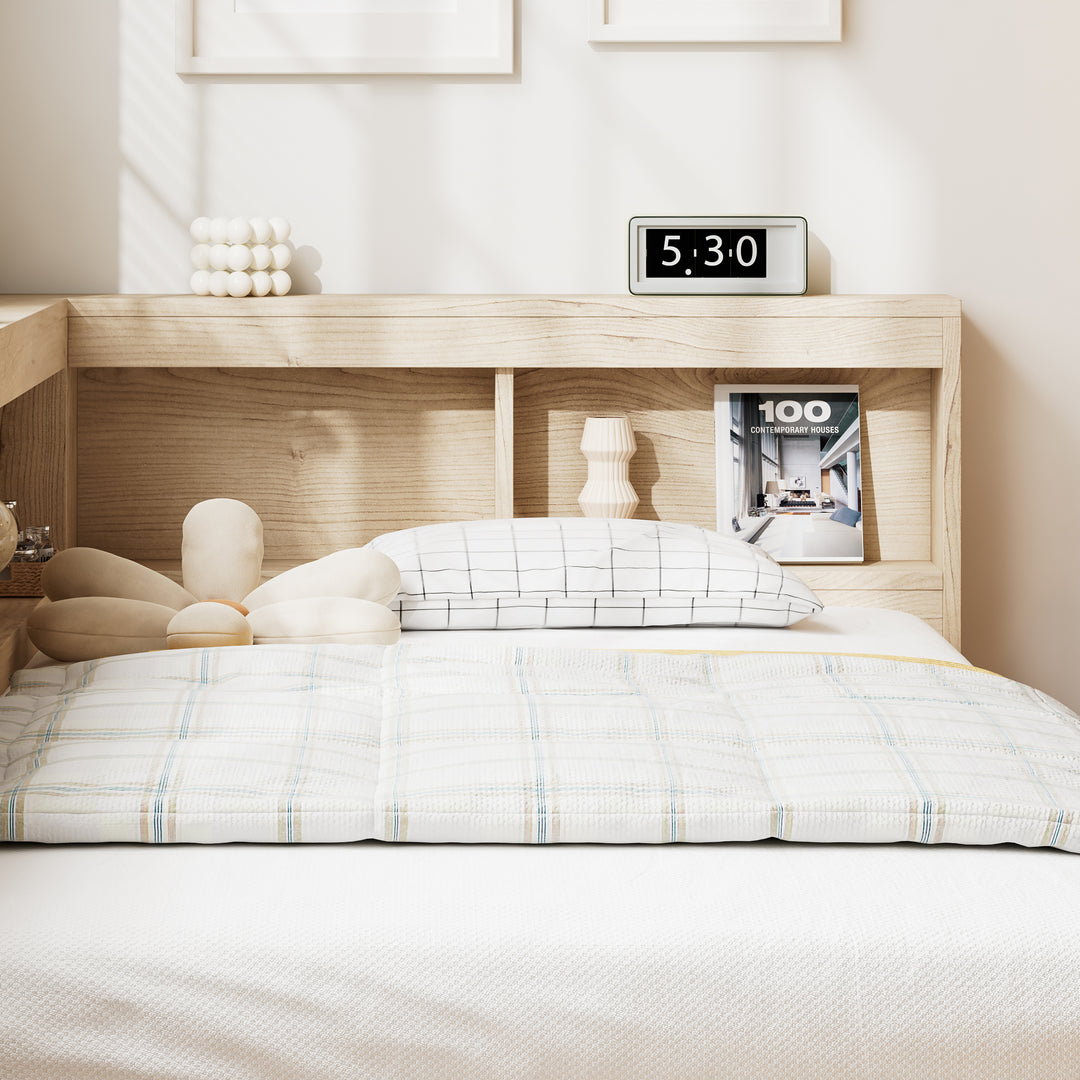 Oak storage single bed with storage shelves, daybed 90x190cm AIRGLOW UK