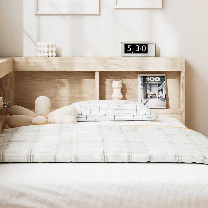 Oak storage single bed with storage shelves, daybed 90x190cm AIRGLOW UK