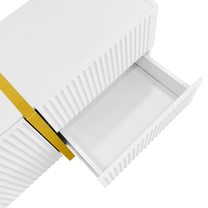 White fluted TV cabinet 3 doors, 2 drawers 190cm gloden accent CONNECTIV