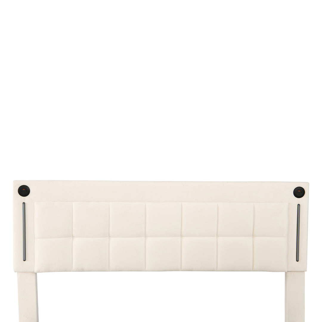 Beige velvet king ottoman end opening bed with LED lighting and charging station (150*200cm) DUSKHAVEN