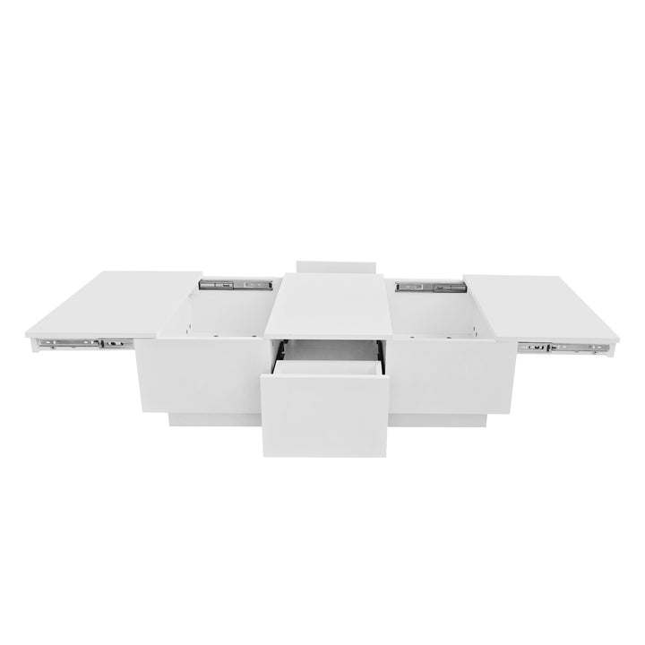 White rectangular coffee table high gloss with push pull double sided drawers SPECIES
