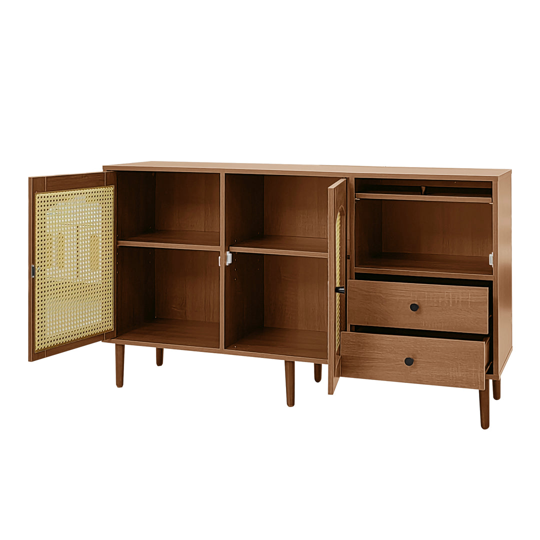 Wooden rattan sideboard vintage 3 doors 2 drawers 130x40x75.5cm SEAGRASSBED UK