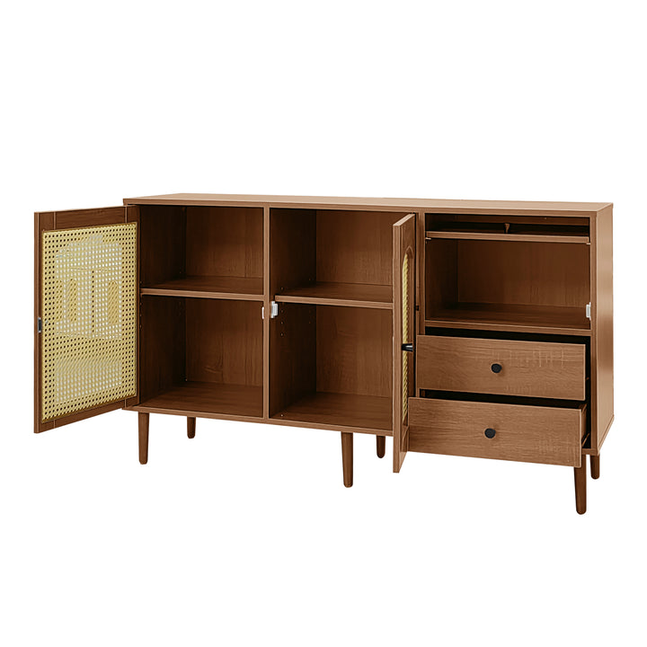 Wooden rattan sideboard vintage 3 doors 2 drawers 130x40x75.5cm SEAGRASSBED UK