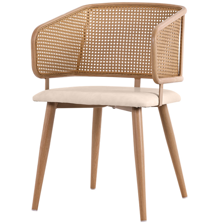Set of 4 modern beige PU dining chairs with rattan backrest REELING