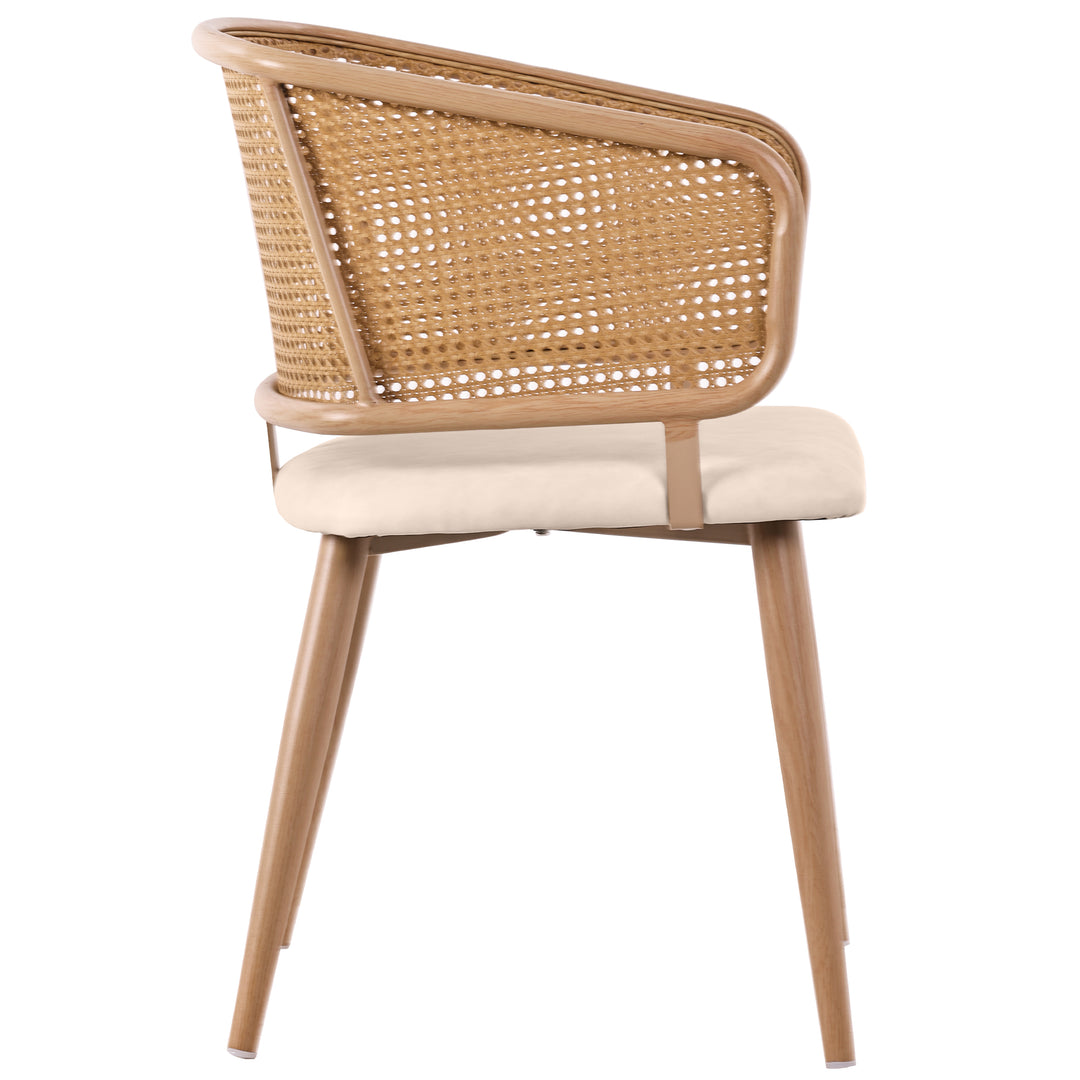 Set of 4 modern beige PU dining chairs with rattan backrest REELING