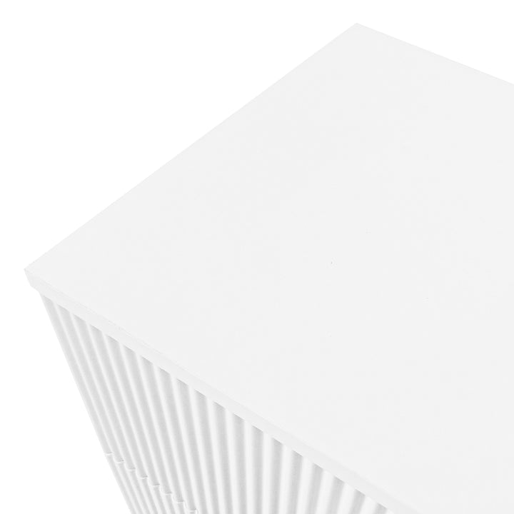 White shoe cabinet with textured panels and golden legs FERNCREST UK