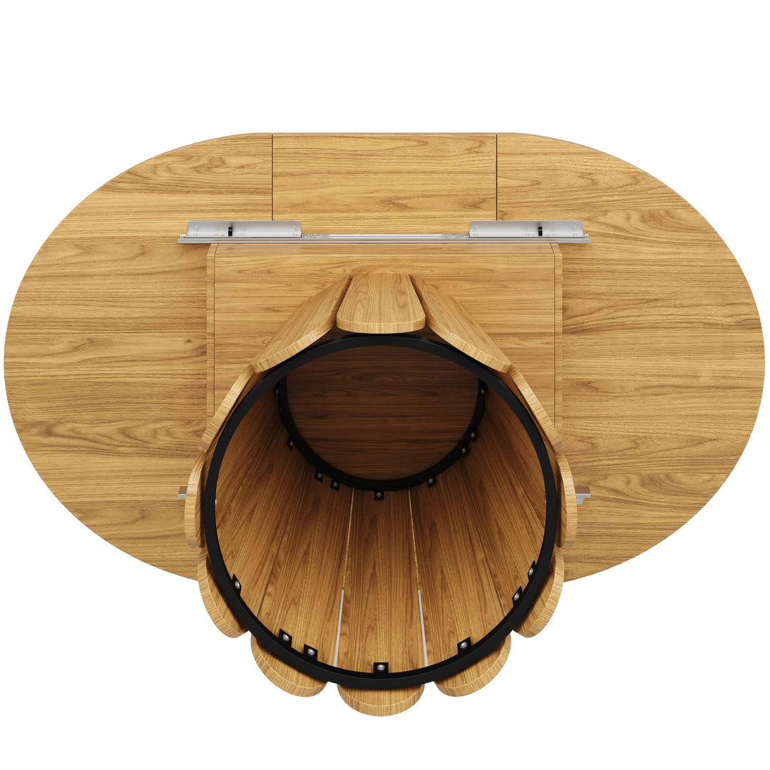Extendable natural wooden look dining table round to oval 118–158cm INFINITEINFI