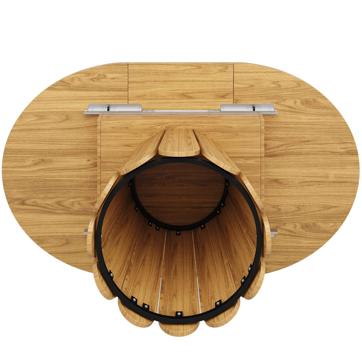 Extendable natural wooden look dining table round to oval 118–158cm INFINITEINFI