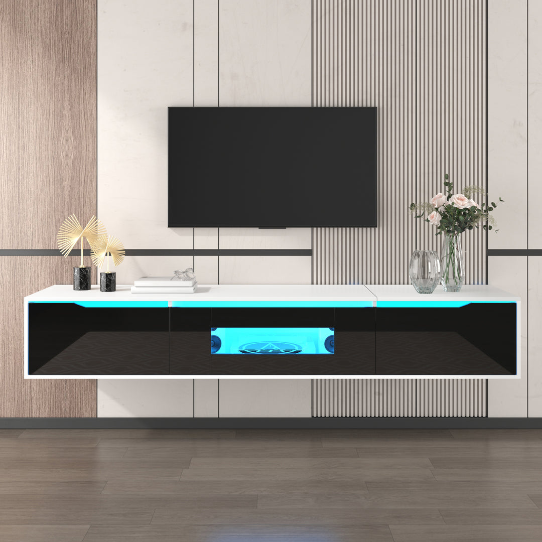Black high-gloss suspended TV cabinet with LED lights YOLMEARS UK