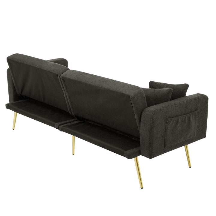 Dark gray sherpa 3-seater clic-clac sofa bed, adjustable backrest & side pocket ALDEN GREY UK