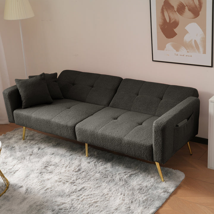 Dark gray sherpa 3-seater clic-clac sofa bed, adjustable backrest & side pocket ALDEN GREY UK