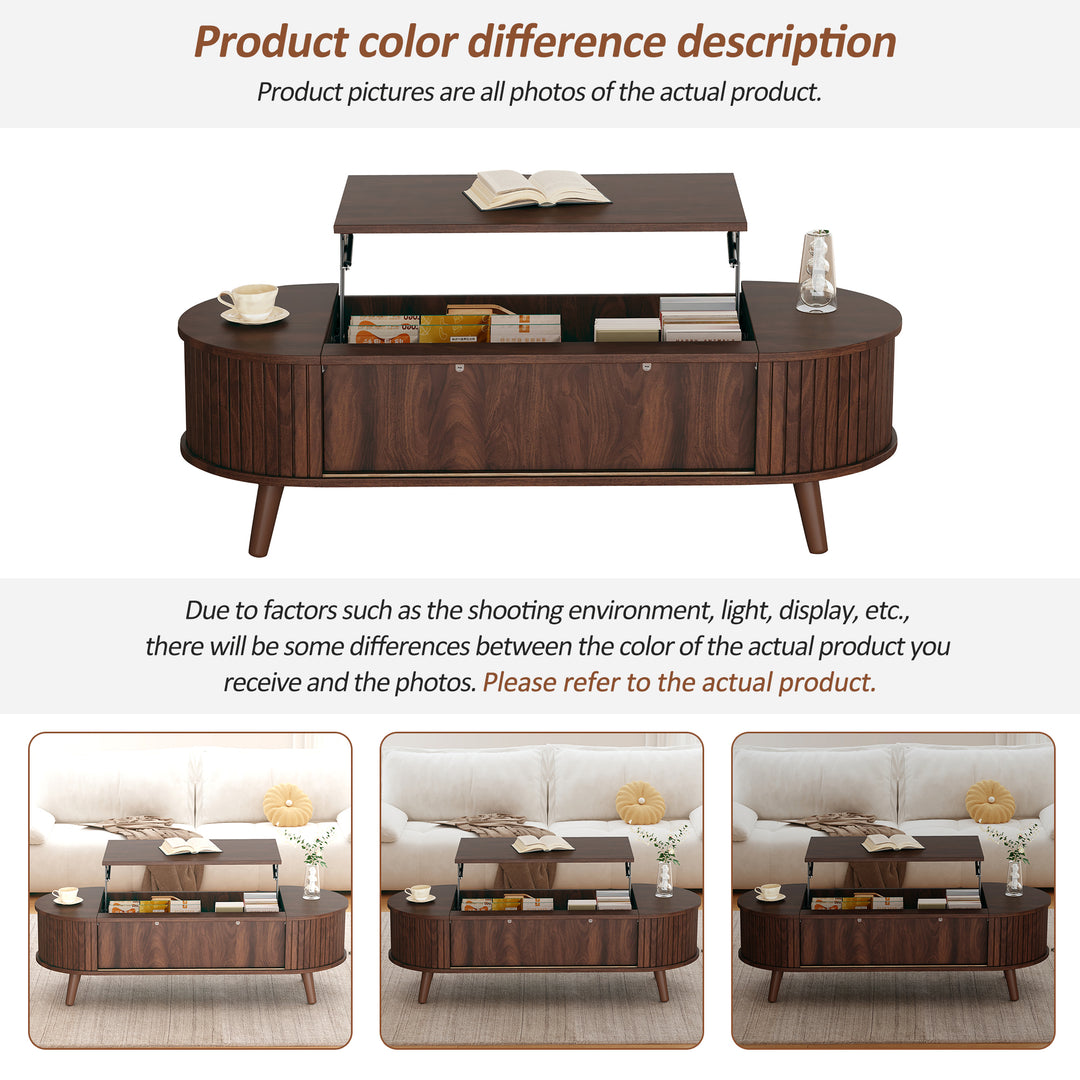 Lift Top Dark Wood Oval Coffee Table with Hidden Storage 120x50cm VASEEDGE