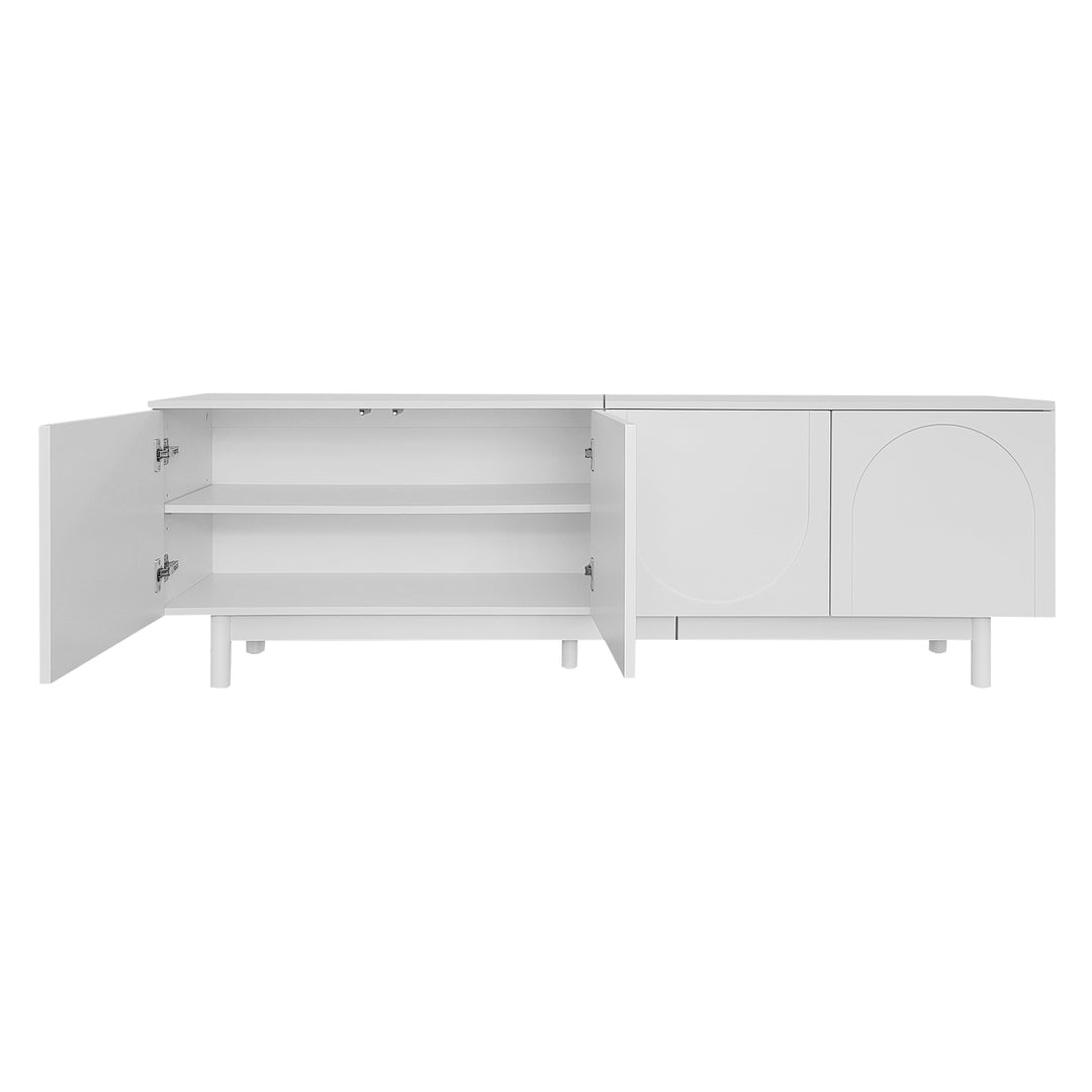 Modern white TV cabinet with 4 push-to-open storage doors RCEPTOR