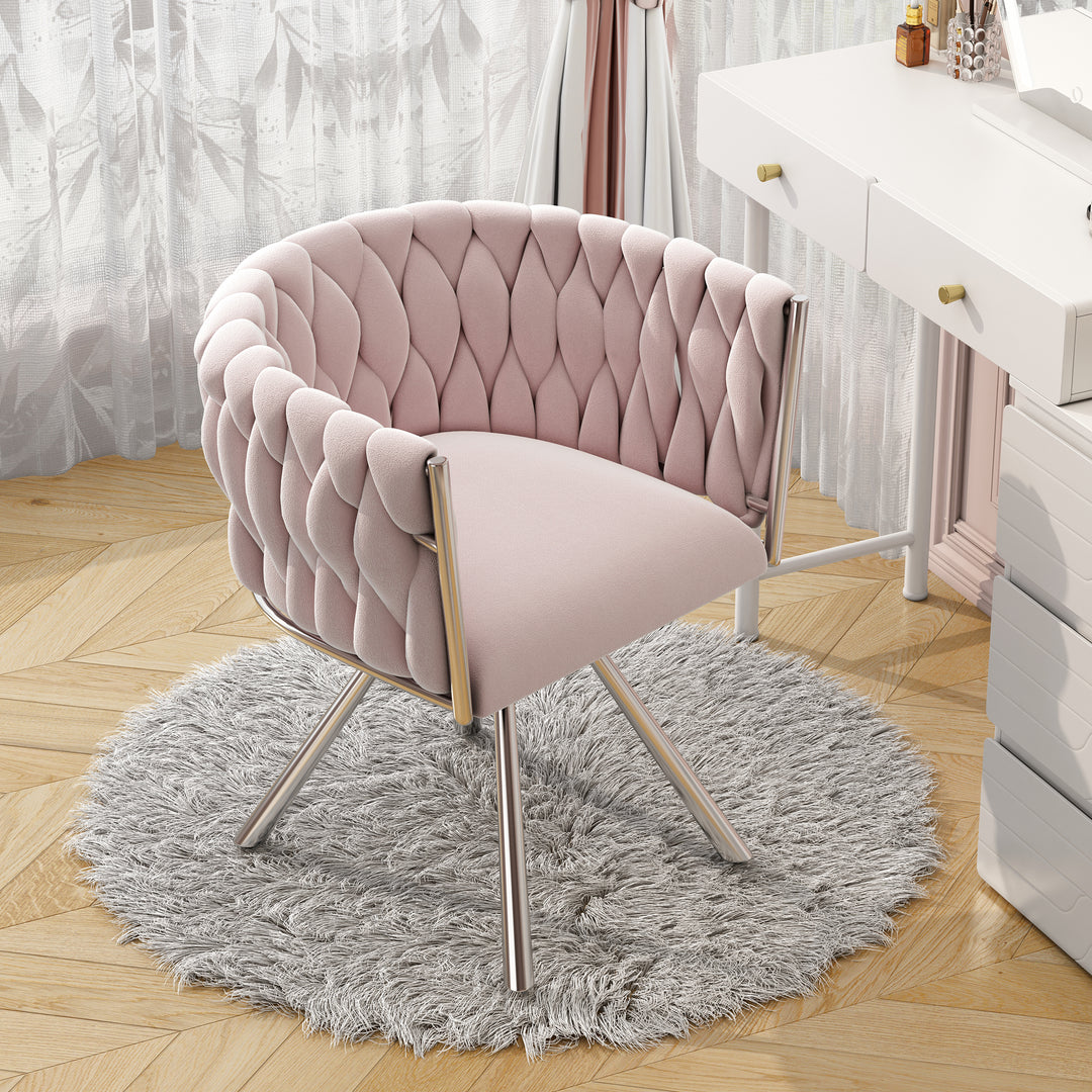 Velvet rose swivel dining chair luxury with four metal support legs CARBON