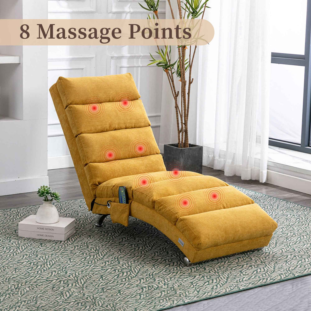 Chaise Lounge Chair Yellow Linen, Modern Recliner for Living Room Bedroom XXXXIV