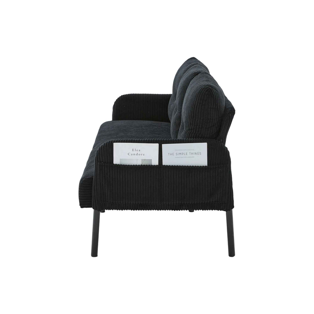 00+Oversized Loveseat Sofa, Corduroy Upholstered Double-Seater, Black for Living Room NOVADYNE