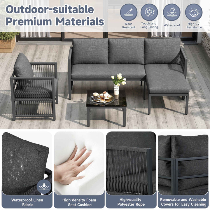 Garden furniture set 4-5 seater grey modular sofa with tempered glass table INFINITECASCD