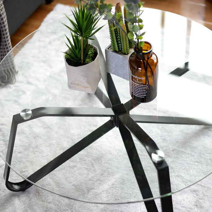 Modern Glass Coffee Table 80x80cm Clear Tempered Glass Top Living Room Minimalist Style KONYA GLASS 80CM A