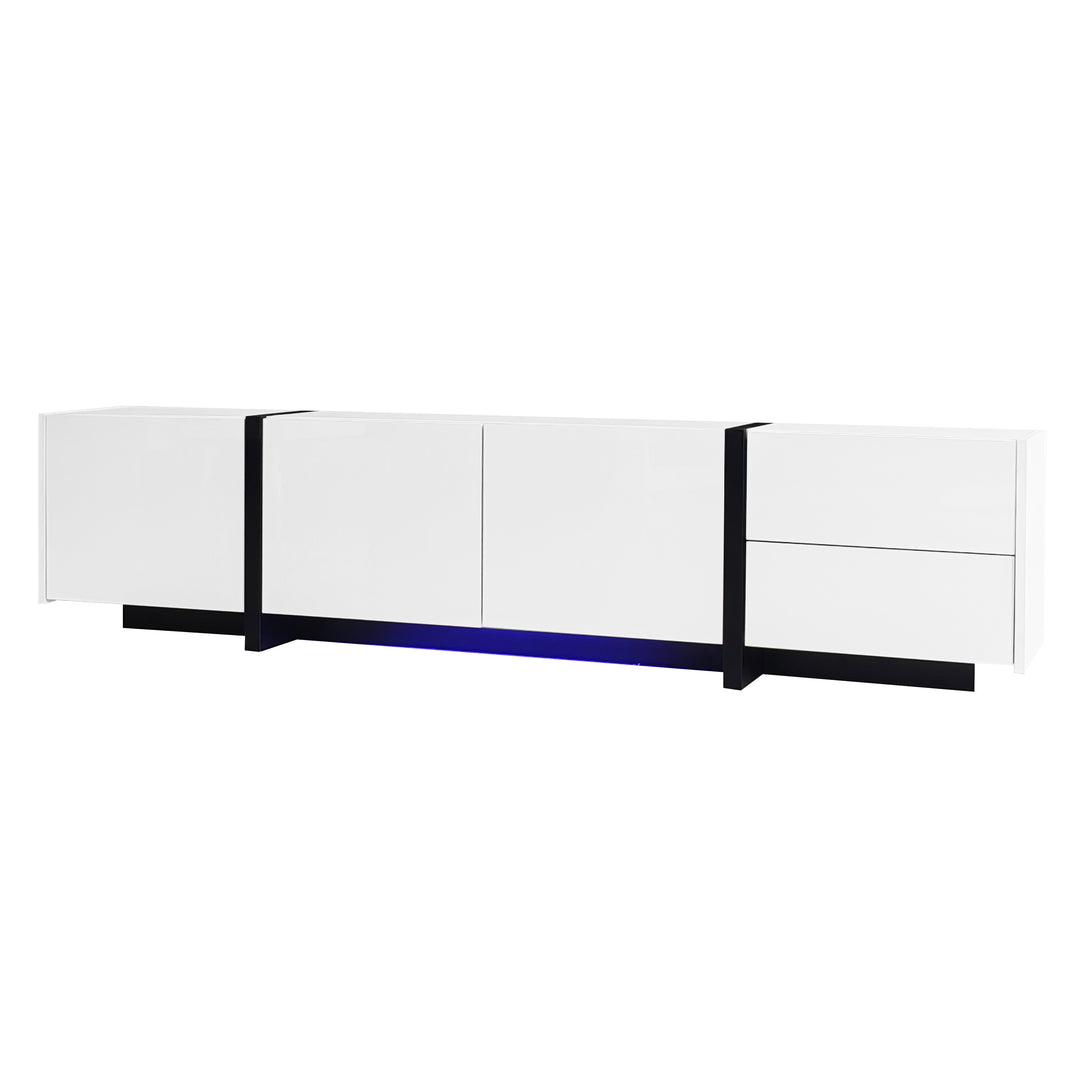 High gloss black &amp; white TV cabinet with LED and versatile storage BLADE