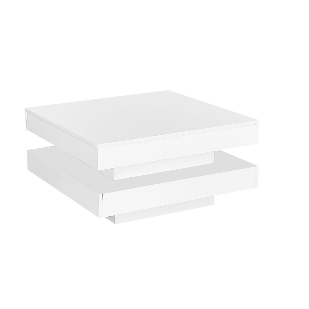 White square high gloss coffee table 360° rotating with 16-color LED light 70x70x36cm UHEX UK