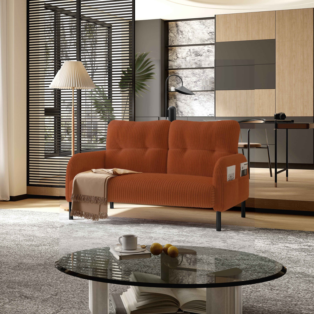 00+Corduroy Loveseat Sofa 2 Seater, Orange, Soft High-Density Foam, Double Side Pockets, Living Room & Bedroom NOVAIST