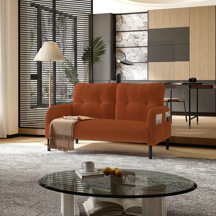 00+Corduroy Loveseat Sofa 2 Seater, Orange, Soft High-Density Foam, Double Side Pockets, Living Room & Bedroom NOVAIST