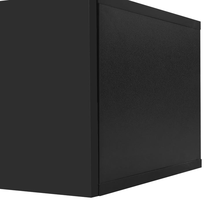 Modern black high gloss TV cabinet with glass shelves and LED lighting KETTLEHOLE