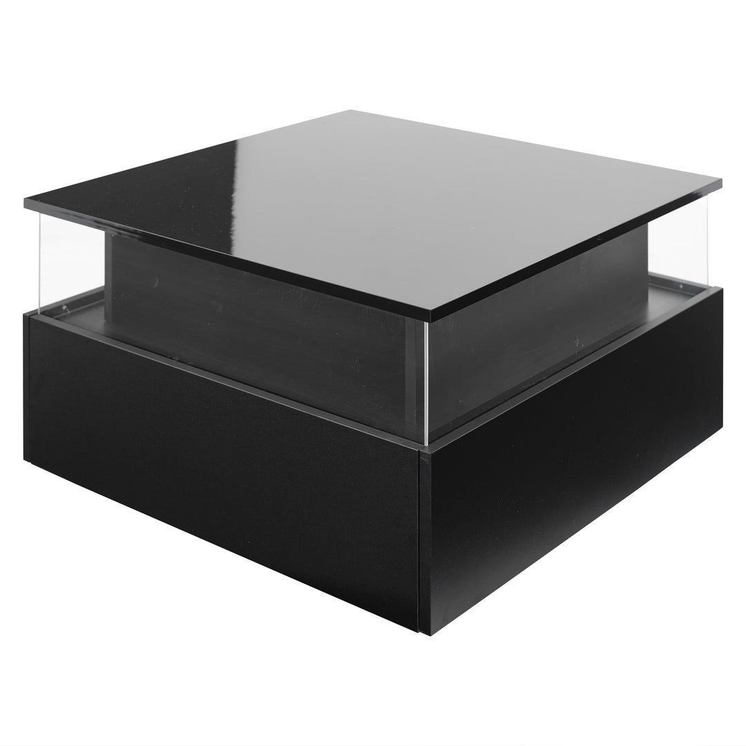 Modern LED light high gloss black square coffee table with 2 drawers THERAPY