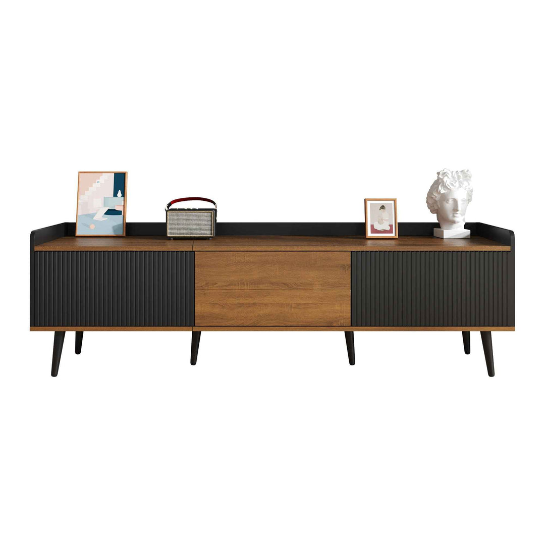 00+TV Cabinet 160cm Black & Natural Wood, 3-Door TV Stand, Modern Storage Unit for Living Room CONSOLEEco