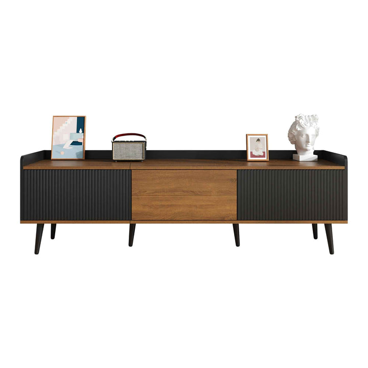 00+TV Cabinet 160cm Black & Natural Wood, 3-Door TV Stand, Modern Storage Unit for Living Room CONSOLEEco