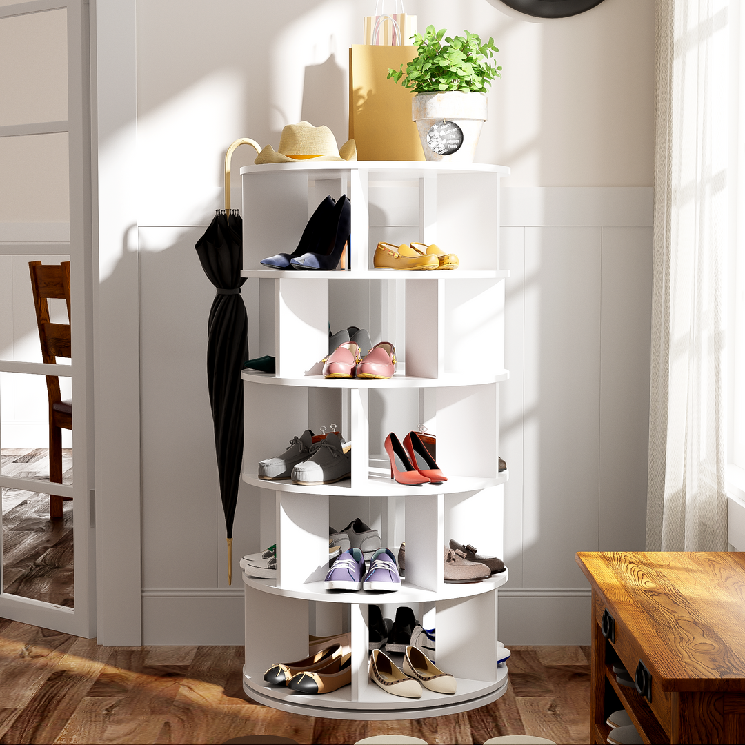 5-tier 360° rotating white shoe rack & storage organizer CLOUDHAVEN