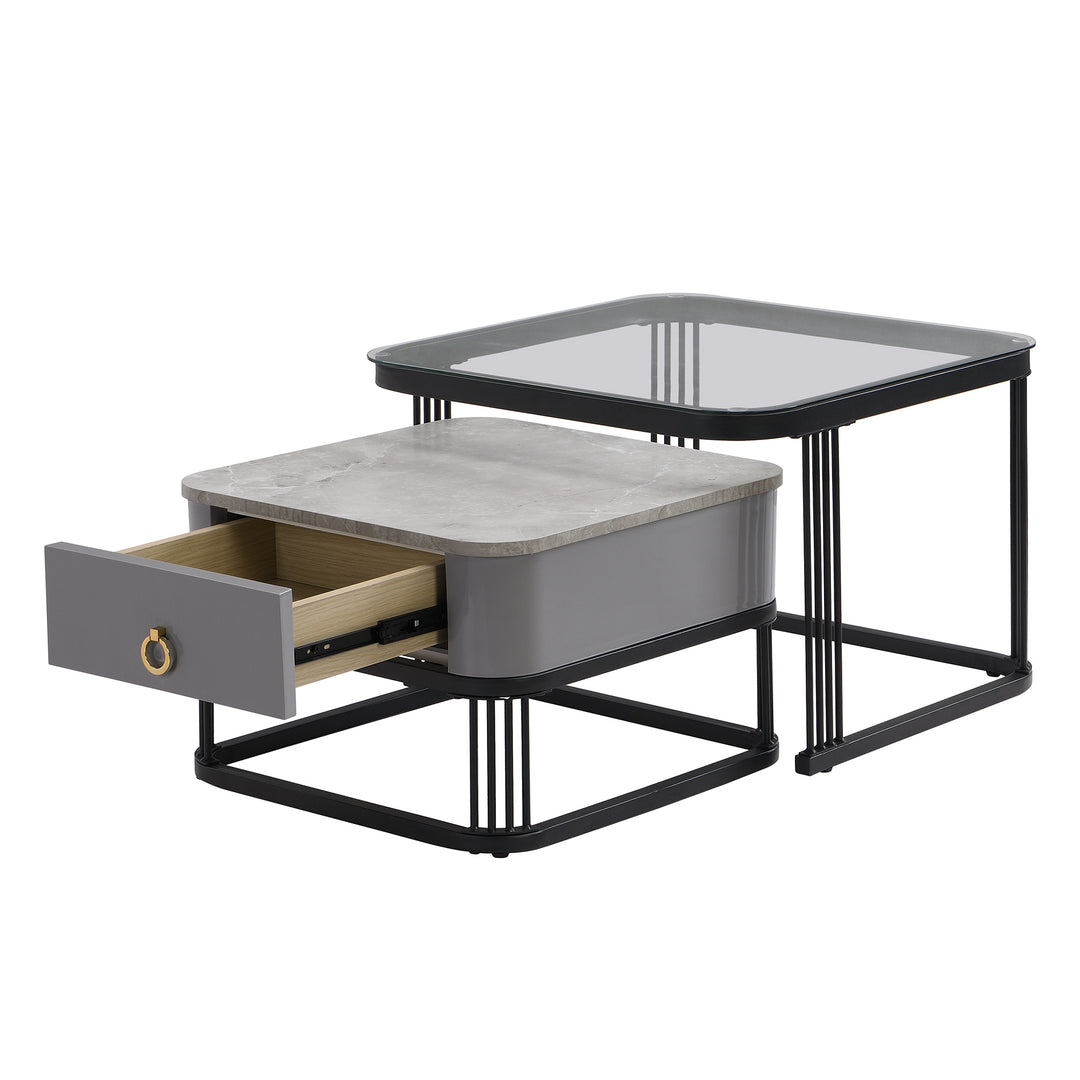Grey high-gloss marble-look nesting coffee table VREVIEK GREY UK